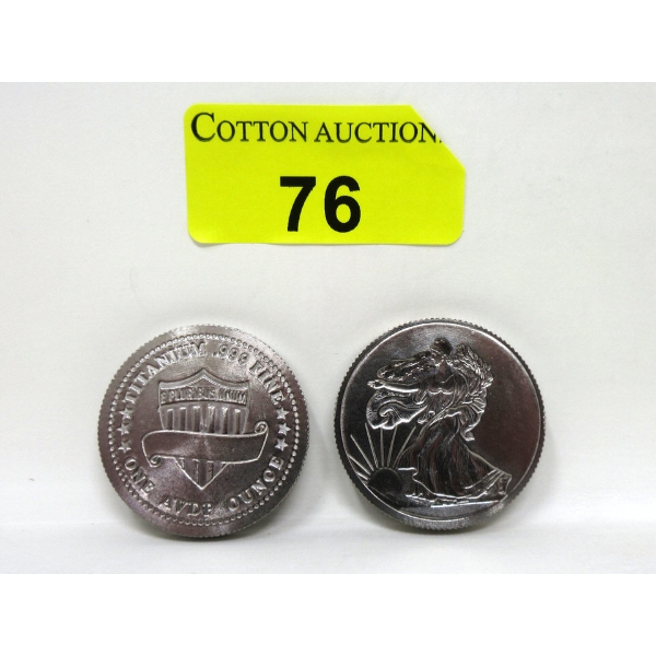 2 x 1 Oz .999 Fine Titanium Walking Liberty Motif Rounds