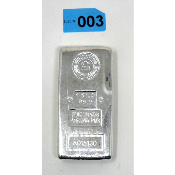 1 Kilo .999 Silver Royal Canadian Mint Bar 