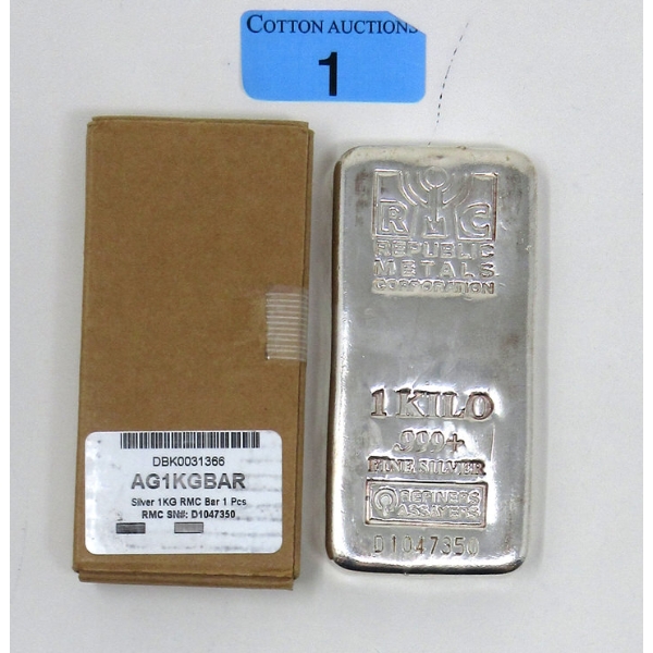 1 Kilo .999+ Silver RMC Serial Numbered Bar 