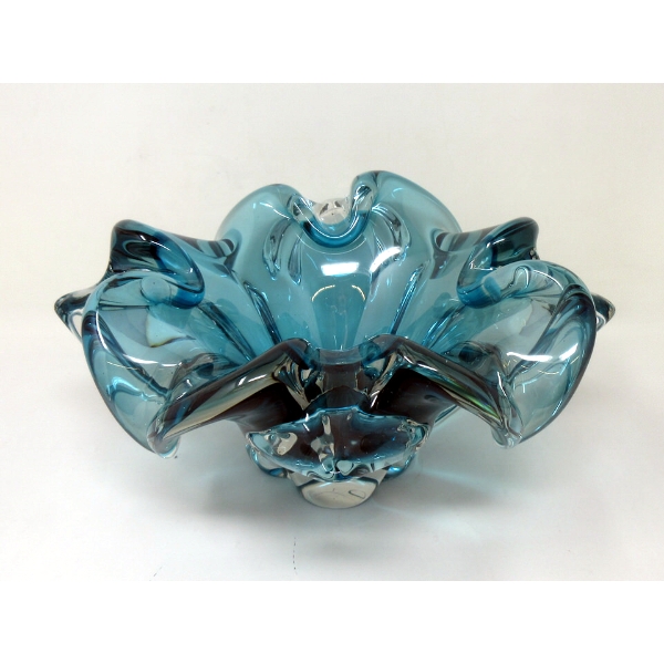 Mid-Century Chalet Blue Art Glass Centerpiece Bowl