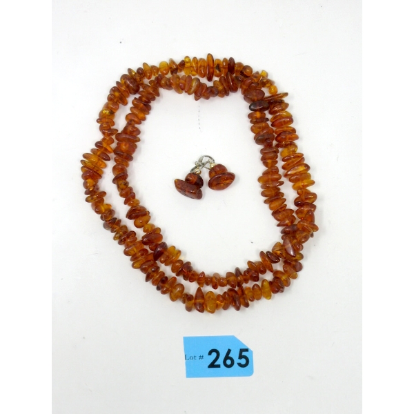 Vintage 34" Amber Necklace  & Earring Set
