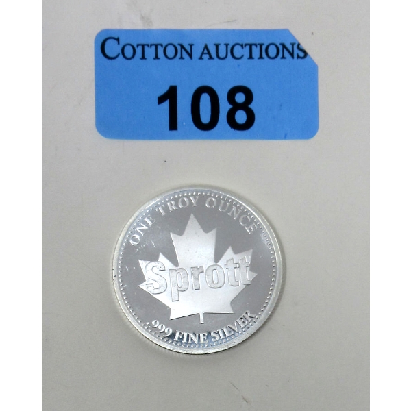 1 Oz .999 Silver Canada SPROTT Inukshuk Round 