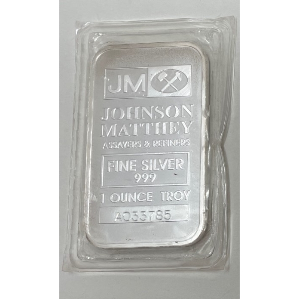 1 Oz .999 Silver Johnson Matthey Bar 