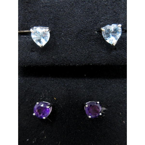 Amethyst Stud Earrings & Blue Topaz Stud Earrings