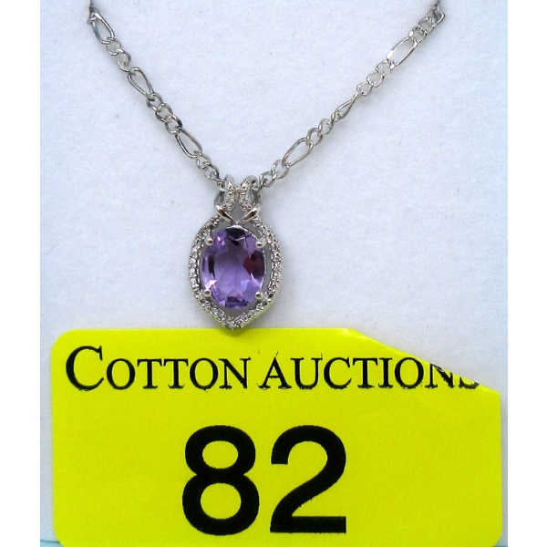 Amethyst & Diamond Pendant in Sterling Silver