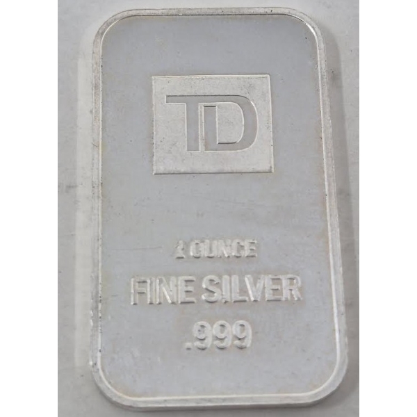 1 Oz .999 Silver TD Bank Investor Bar 