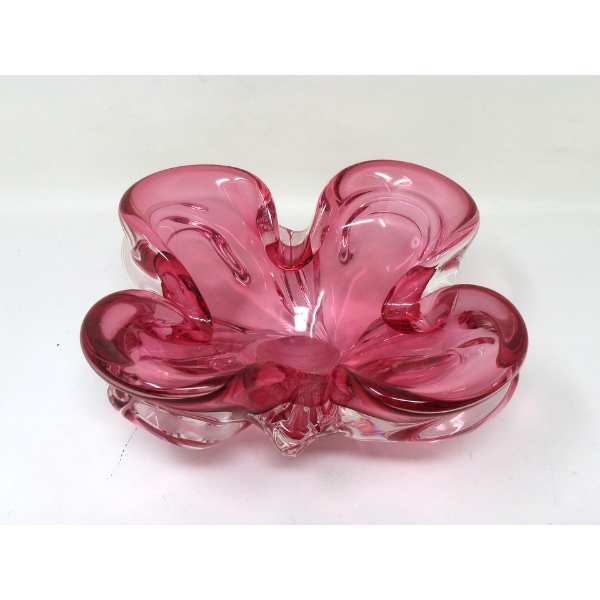Mid-Century Pink Chalet Art Glass Centerpiece Bowl