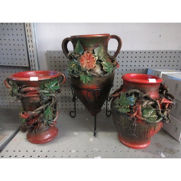 3 New Ceramic Vases - 1 on a stand