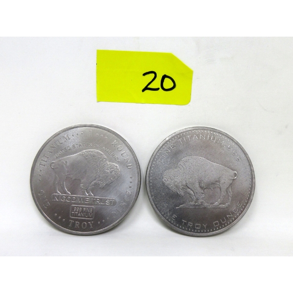 2 x 1 Oz .999 Fine Titanium Buffalo Rounds