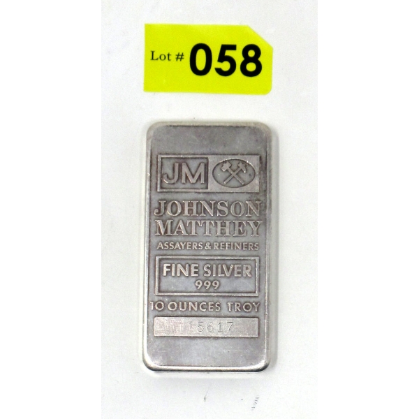 10 Oz .999 Silver Johnson Matthey Pre-Letter Bar 