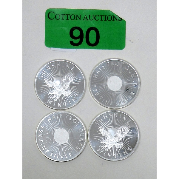 4 x 1/2 Oz .999 Silver Sunshine Minting Rounds 