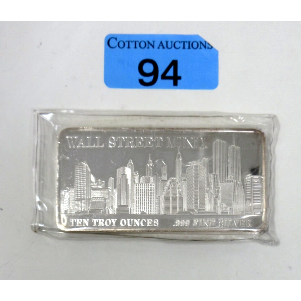 10 Oz .999 Silver Twin Towers Wall Street Bar 