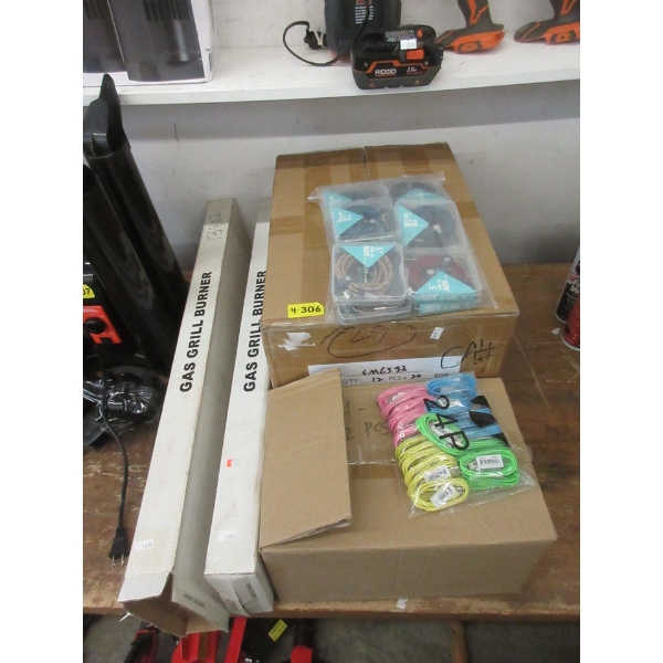 2 Cases of Electronics Cables & 2 Gas Grill Burners