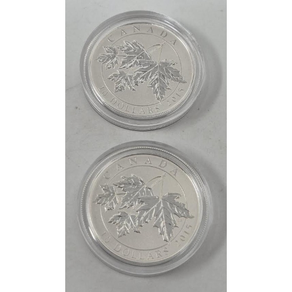 2 x 1/2 Oz .9999 Silver Canada Maple Leaves Coins