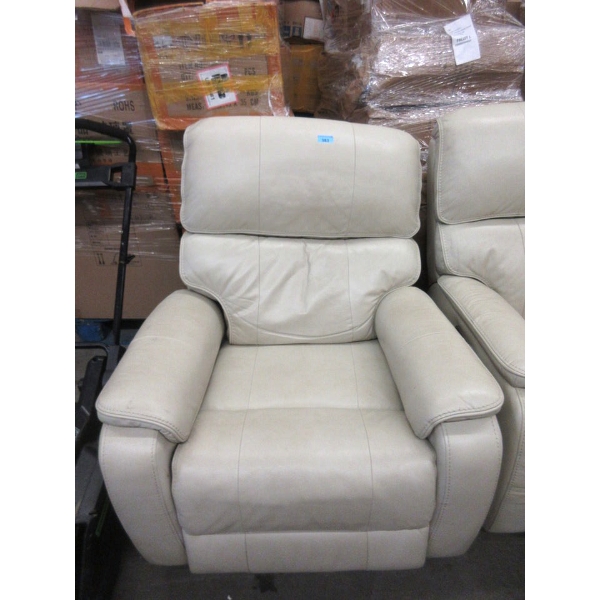 Cream Faux Leather Rocking Power Recliner 