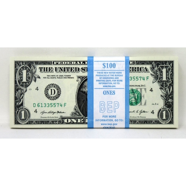 100 x $1 USD Uncirculated Federal Reserve Bundle 