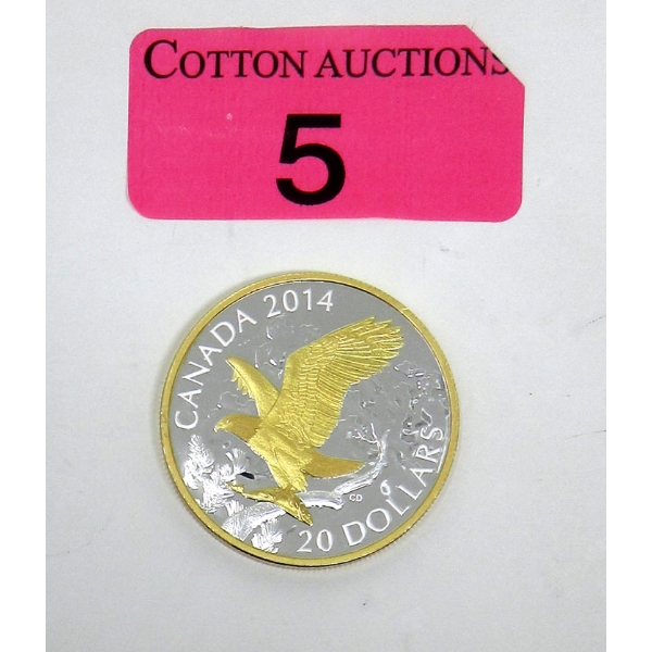 1 Oz .9999 Silver 2014 Perched Bald Eagle Gold Plated Coin 