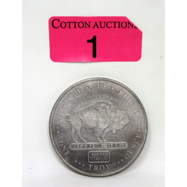 1 Oz .999 Fine Titanium Buffalo USA Round