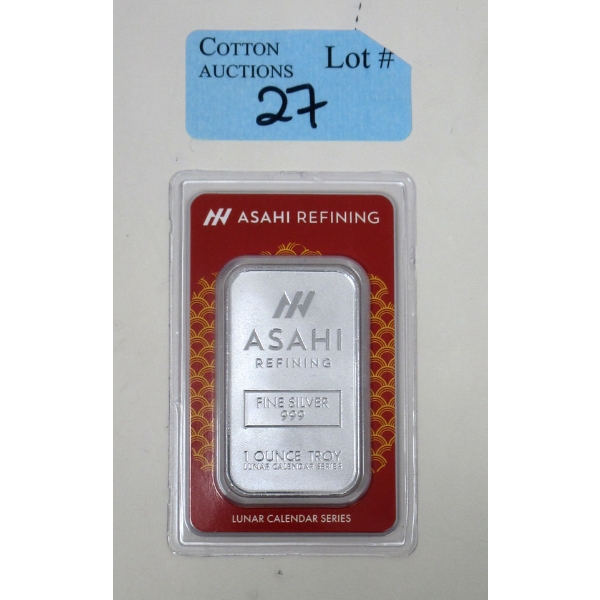 1 Oz .999 Silver Asahi Refining Lunar Series Bar 