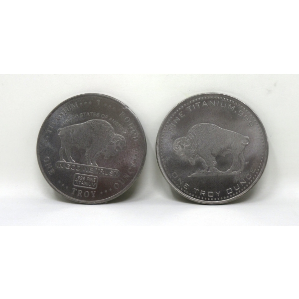 2 x 1 Oz .999 Fine Titanium Buffalo USA Rounds 