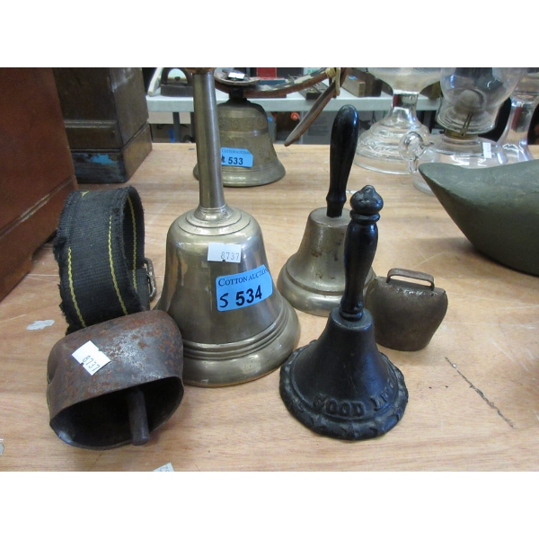 Collection of 5 Vintage Metal Bells 