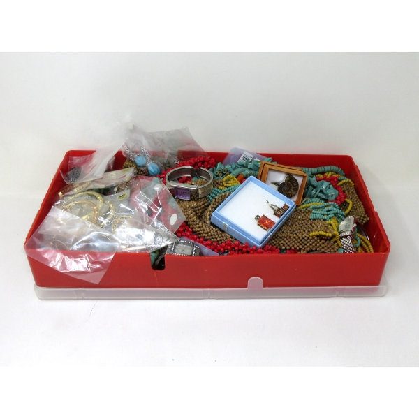 Red Box Full of New & Preowned Jewelry & Watches