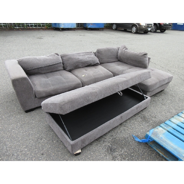 Grey Fabric Upholstered Section with Ottoman