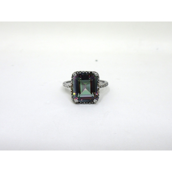 5.5 CT Mystic Topaz & Diamond Ring in Sterling Silver
