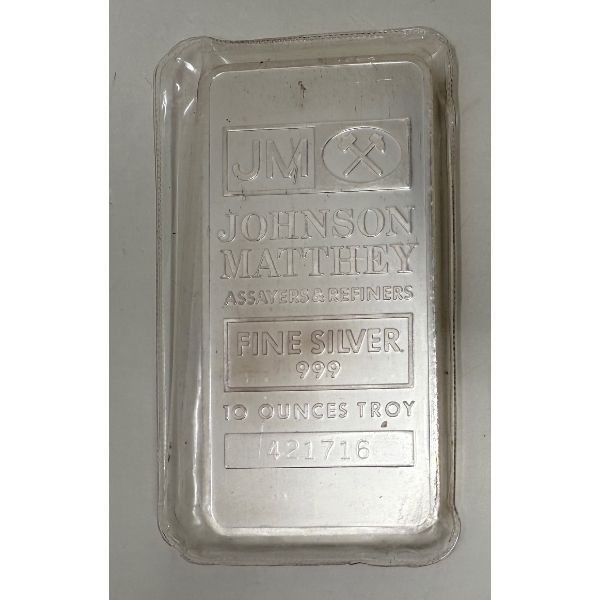10 Oz .999 Silver Johnson Matthey Bar 