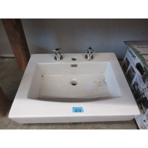 24" Wide White Porcelain Vanity Sink with Taps