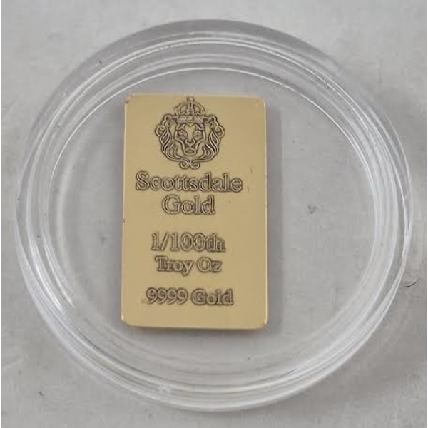 1/100 Oz .9999 Fine Gold Scottsdale Lion Bar