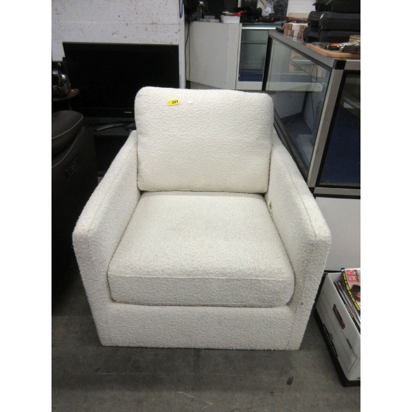 White Fabric Swivel Arm Chair - Preowned - As Is