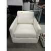 Image 1 : White Fabric Swivel Arm Chair - Preowned - As Is