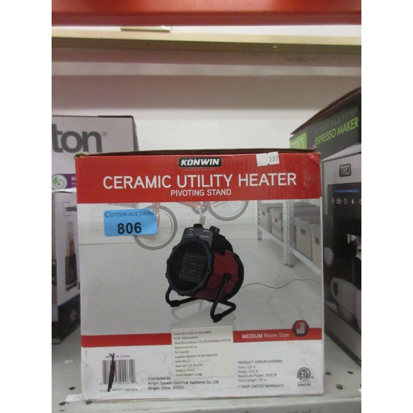 Konwin Ceramic Utility Heater - Pivoting Stand