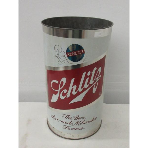 Metal Schlitz Beer Trash Can - 14  tall x 9  round