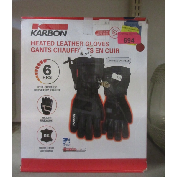 Karbon Heated Black Leather Gloves w/ Reflective Strip