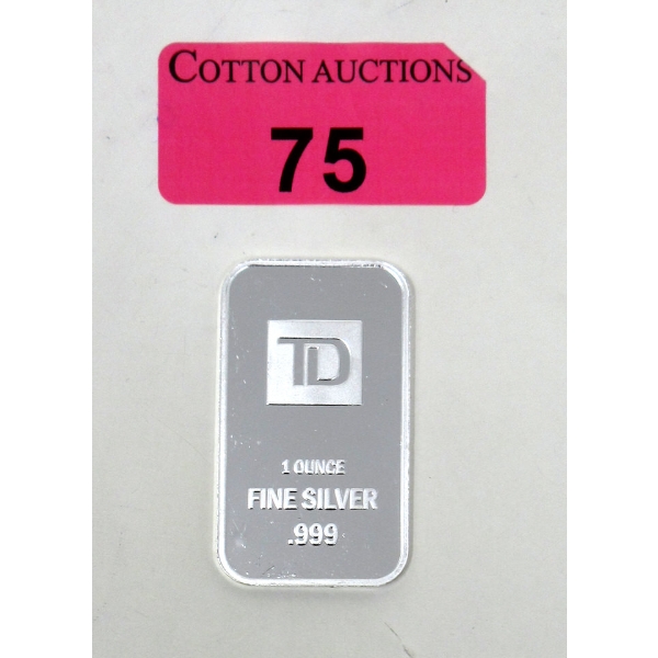 1 Oz .999 Silver TD Bank Investor Bar 