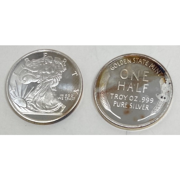 2 x 1/2 Oz .999 Silver Walking Liberty Rounds 