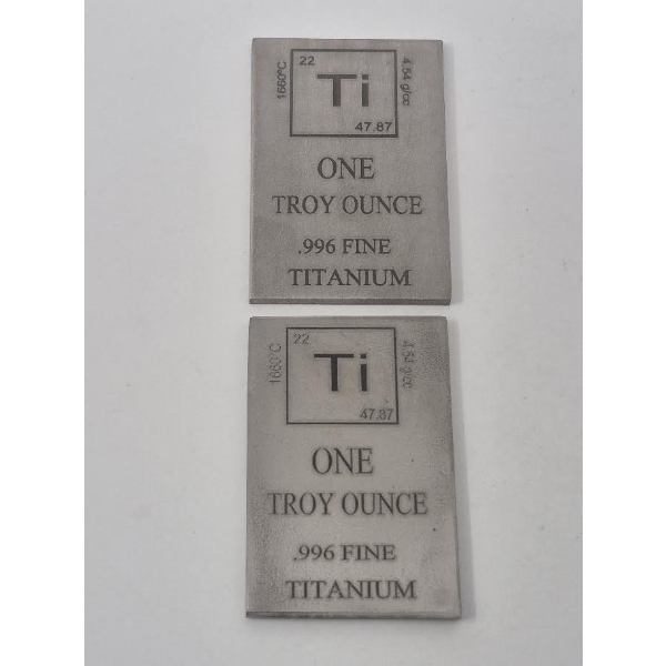 2 x 1 Oz .996 Fine Titanium Bars 