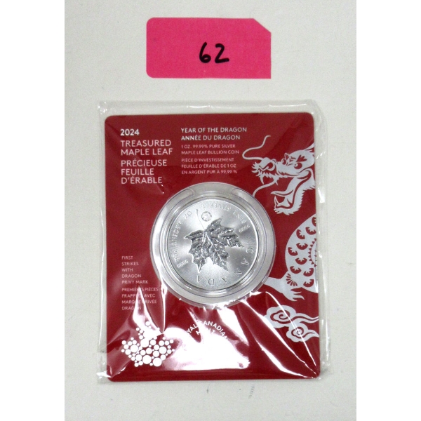 1 Oz .9999 Silver Year of the Dragon Maple Leaf Coin 