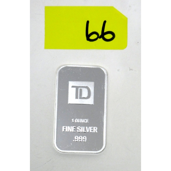 1 Oz .999 Silver TD Bank Investor Bar 