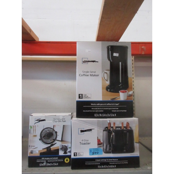 Mainstays Coffee Maker, Clip-On Fan & 4-Slice Toaster