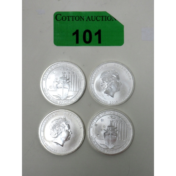 4 X 1/2 Oz .999 Silver 2015 Battle of the Coral Sea Coins