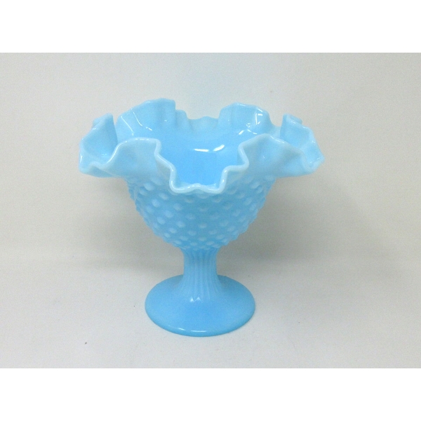 Vintage Fenton Blue Hobnail Glass Pedestal Compote