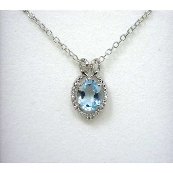 Blue Topaz & Diamond Sterling Silver Pendant 