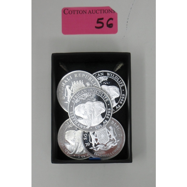 5 x 1 Oz .9999 Silver African Wildlife Elephant Coins