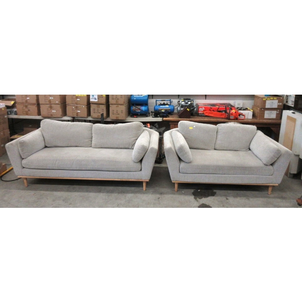 Grey Fabric Upholstered Sofa and Loveseat 