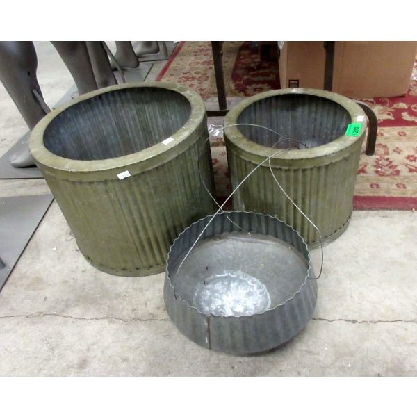 3 Metal Planters - 1 Has a Hanger