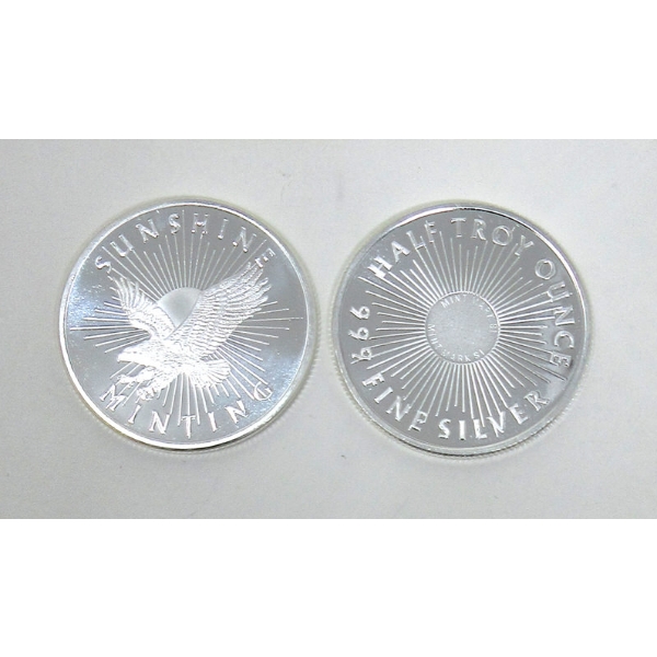 2 x 1/2 Oz .999 Silver Sunshine Minting Rounds