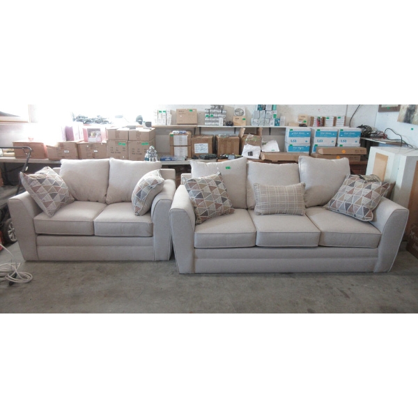 Beige Fabric Upholstered Sofa and Loveseat